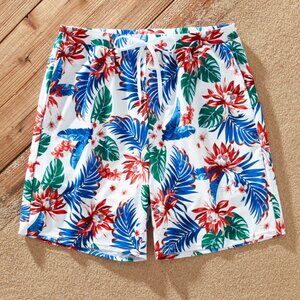 PatPat Matching Family Swimsuits Tropical Plant Print Red Swim trunks